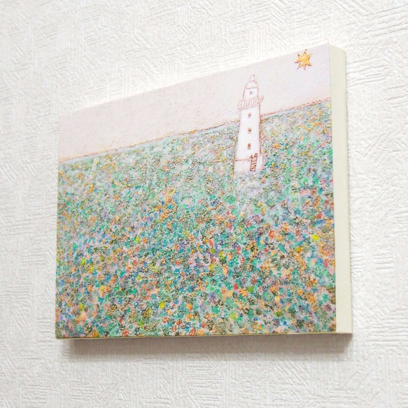＊海に浮かぶ灯台の絵 (複製) 木製パネルサイズ変更可 3枚目の画像