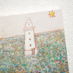 ＊海に浮かぶ灯台の絵 (複製) 木製パネルサイズ変更可 4枚目の画像