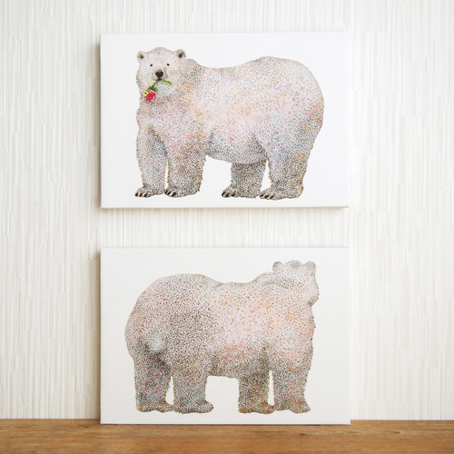 しろくまの絵(複製) 正面と後ろ2枚セット 木製パネル サイズ変更