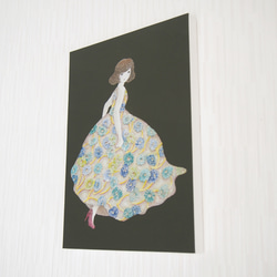 ＊花のドレスを着た女の子の絵 (複製) 木製パネルサイズ変更可 3枚目の画像