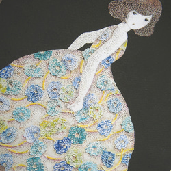 ＊花のドレスを着た女の子の絵 (複製) 木製パネルサイズ変更可 4枚目の画像