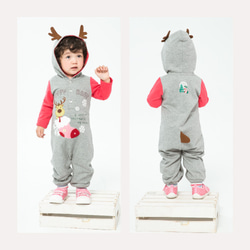 MIT獨家設計 聖誕糜鹿 搖尾巴連身兔裝 - 西瓜紅 Baby (台灣製造) 天然棉 第4張的照片