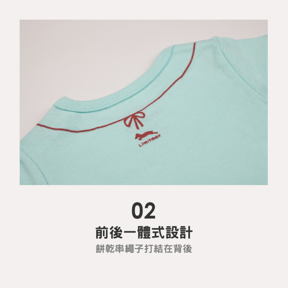 MIT獨家設計 收涎收乾乾 短袖 包屁衣 - 湖水藍 Baby (台灣製造) 天然棉 第5張的照片