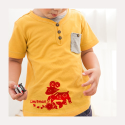 MIT獨家設計 純棉舒適棉柔 中國風假兩件 短袖上衣 - 芥末黃 兒童 (台灣製造) 天然棉 第2張的照片
