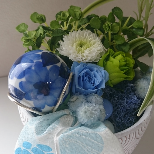 ✨高級感のある青磁金蓮玉陶器✨仏花プリザアレンジ!2基9800円