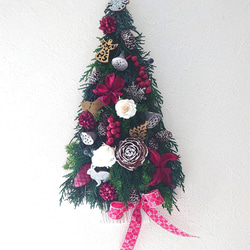 Creema限定　木の実もたくさん    ウッドベースの壁掛けクリスマスツリー 1枚目の画像