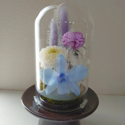 ガラスドームに包まれたプリザーブドの仏花 2枚目の画像