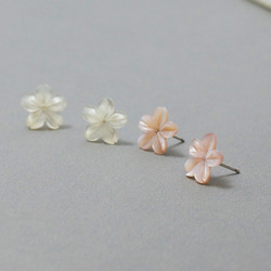 櫻花酒 貝殼雕花朵 925純銀耳針 台灣手作 第3張的照片