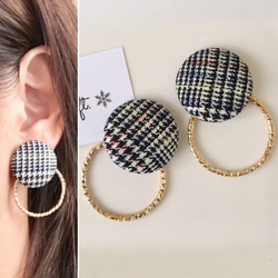 くるみボタンピアス☆チェック ピアス（スタッド・一粒） Snow craft