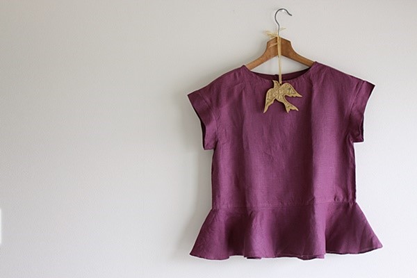 リネン　ぺプラムブラウス　ボルドー 7,560円