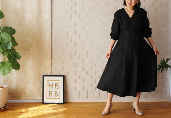 リネン　セレモニードレス　ブラック 1枚目の画像