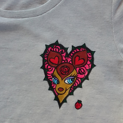 手描きロングTシャツ「薔薇バンビ」(ミントグリーン、アッシュ) 2枚目の画像