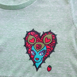 手描きロングTシャツ「薔薇バンビ」(ミントグリーン、アッシュ) 3枚目の画像