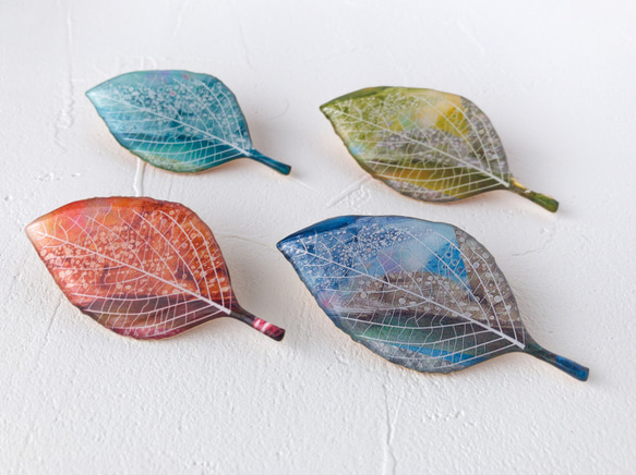 ★再販★木の葉のブローチ(夕色) 5枚目の画像