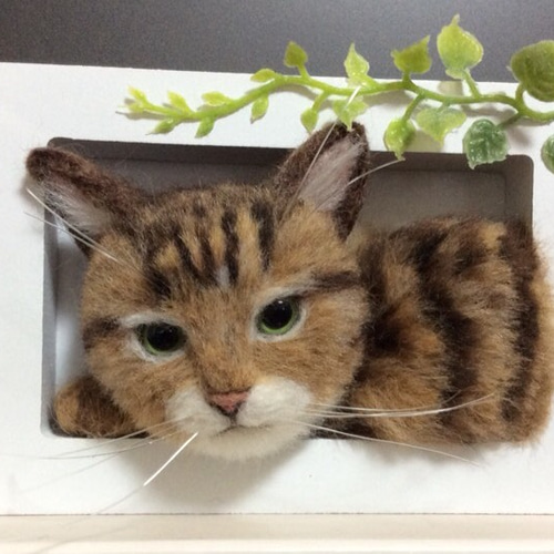 羊毛フェルト 壁掛け窓ねこ キジトラ 羊毛フェルト haluhalu 通販