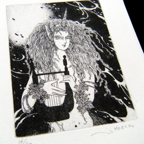 版画　エッチング　ナチュラル ☆銅版画 「一角獣の森」 エッチングプリント 版画 moon