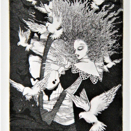 ☆小さな銅版画「黒いオルフェ」 エッチング・ミニプリント 版画