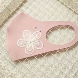送料無料♡ピンク色　レース&パールマスク　立体マスク　花柄　冷感素材　プチギフト　大量　結婚式　ウェディング 3枚目の画像