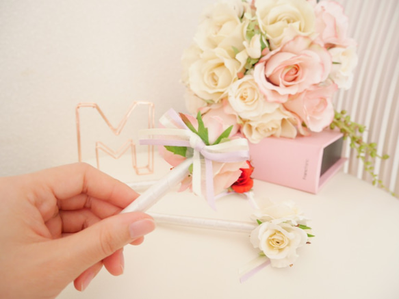 [簡單！手工製作工具包】粉紅色♡花筆花筆♡婚禮標誌·體驗套裝·製作·玫瑰筆·榮譽筆記·標誌 第6張的照片