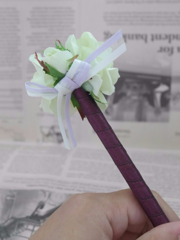 結婚式のサイン用ペン♡緑色のバラ×紺色のフラワーペン・花ペン・署名・芳名帳・サインペン・大人カラー・大人ウェディング 3枚目の画像