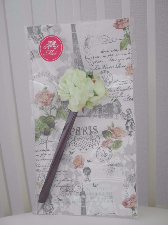 結婚式のサイン用ペン♡緑色のバラ×紺色のフラワーペン・花ペン・署名・芳名帳・サインペン・大人カラー・大人ウェディング 4枚目の画像