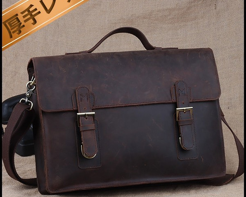 イルビゾンテ ブリーフケース ショルダーバッグ レザー 茶 2way A4収納可 ベルト飾り 本革 メンズ ブリーフケース ビジネスバッグ 14PC A4対応