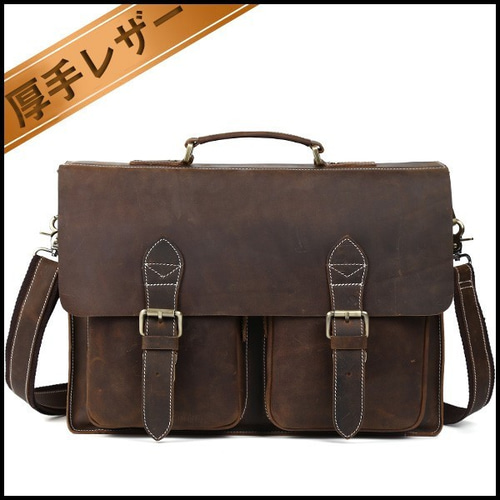 厚手牛革 本革 メンズ ブリーフケース ビジネスバッグ 16PC B4 2WAY 