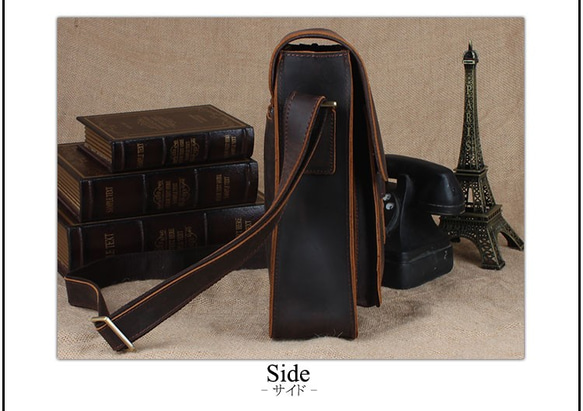 イタリア復古風 本革 レザー メンズ ショルダーバッグ iPad対応 ダークブラウン 鞄 3枚目の画像