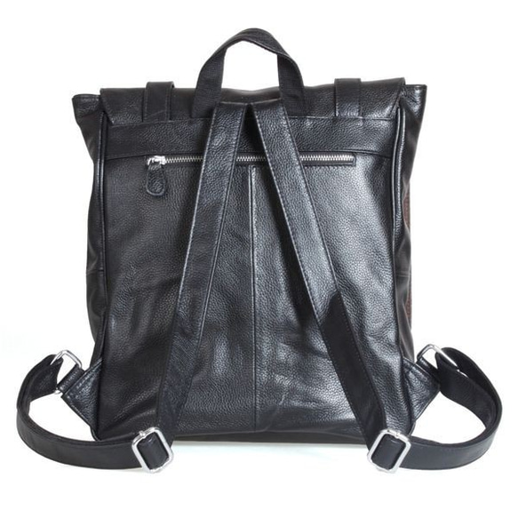 黒系 ベルト飾り メンズ レディース 本革 レザー リュックサック ディパック バックパック ビジネスリュック 自転車 2枚目の画像