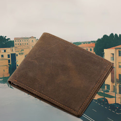 薄い アンティーク風 天然牛革 本革 レザー メンズ マネークリップ 札挟み 二つ折り財布 短財布 ウォレット 1枚目の画像
