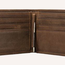 薄い アンティーク風 天然牛革 本革 レザー メンズ マネークリップ 札挟み 二つ折り財布 短財布 ウォレット 3枚目の画像