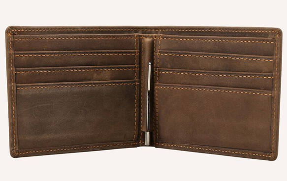 薄い アンティーク風 天然牛革 本革 レザー メンズ マネークリップ 札挟み 二つ折り財布 短財布 ウォレット 3枚目の画像