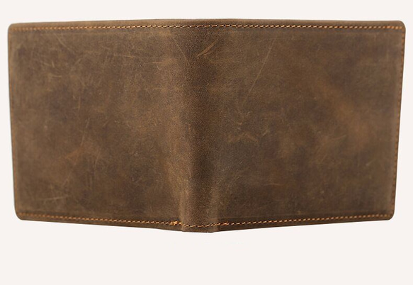 薄い アンティーク風 天然牛革 本革 レザー メンズ マネークリップ 札挟み 二つ折り財布 短財布 ウォレット 5枚目の画像