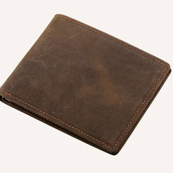 薄い アンティーク風 天然牛革 本革 レザー メンズ マネークリップ 札挟み 二つ折り財布 短財布 ウォレット 7枚目の画像