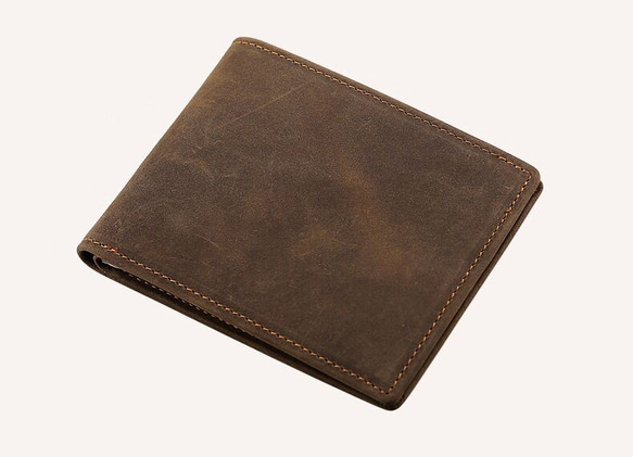薄い アンティーク風 天然牛革 本革 レザー メンズ マネークリップ 札挟み 二つ折り財布 短財布 ウォレット 7枚目の画像