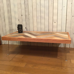 受注生産　ヘリンボーン柄のローテーブル（折りたたみテーブル） 7枚目の画像