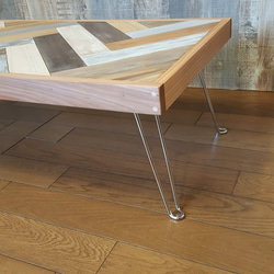 受注生産　ヘリンボーン柄のローテーブル（折りたたみテーブル） 4枚目の画像