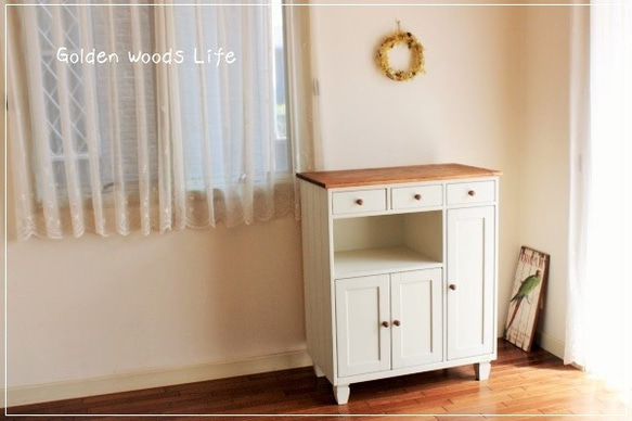 ナチュラルシャビーなプリンター収納キャビネット（脚付き） また ブラウン 最大 割れ ソリ ひび