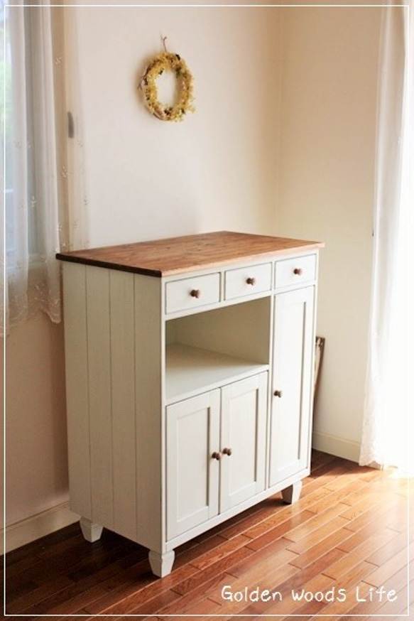 ナチュラルシャビーなプリンター収納キャビネット（脚付き） また ブラウン 最大 割れ ソリ ひび