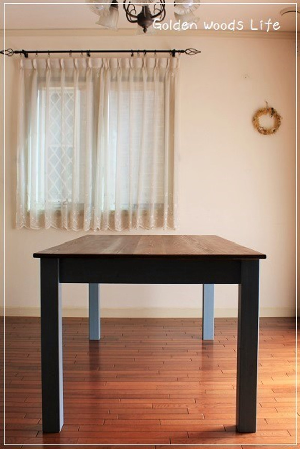 ブルーグレーの2ドロワーダイニングテーブル（W1500×D800） 6枚目の画像