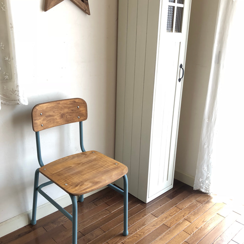 ナチュラルな学校机＆椅子セット（ブルー） 机・デスク 木工家具のGWL