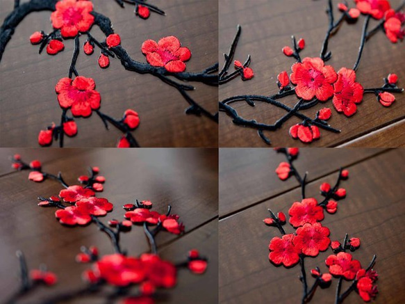 刺繍ワッペンアイロンパッチ梅（赤 ） ハンドメイド 2枚目の画像