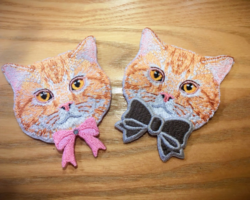 刺繍ワッペンアイロンパッチ☆ねこちゃん2点セット幼稚園