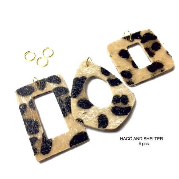 【6pcs・丸カン付】leopard fake leather charm（ハラコ調 フェイクレザーチャーム） 6枚目の画像