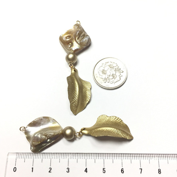 4pcs★shell&baked gold leaf（ベイクドカラー シェル&リーフチャーム） 4枚目の画像