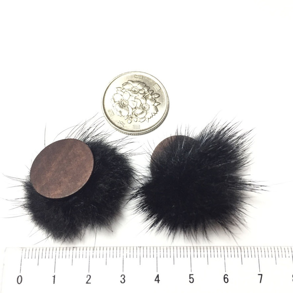 4pcs★back fur wood cabochon・black（バックファー付きウッドカボション） 4枚目の画像