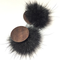 4pcs★back fur wood cabochon・black（バックファー付きウッドカボション） 5枚目の画像