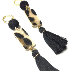 4pcs★leopard＋tassel swing・velour black（レオパードタッセルチャーム） 4枚目の画像