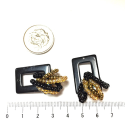 ４pcs★rectangle bijouwrap charm・black（ビジュー巻きつけチャーム） 5枚目の画像