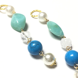 ４pcs★opaque combination charm・pearl×turquoise（コンビネーションチャーム） 2枚目の画像